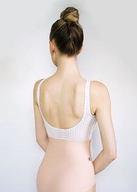 ジュールダンスウェア ラスター レオタード ピーチ+ホワイトドットメッシュ Jule Dancewear Luster Leotard: Peach + White Dot Mesh