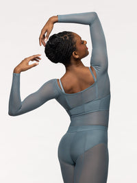 エレベ ダンスウェア バックシームクロップトップ ブルーアガベメッシュ Eleve Dancewear Back Seam Crop Top Blue Agave Mesh RTW