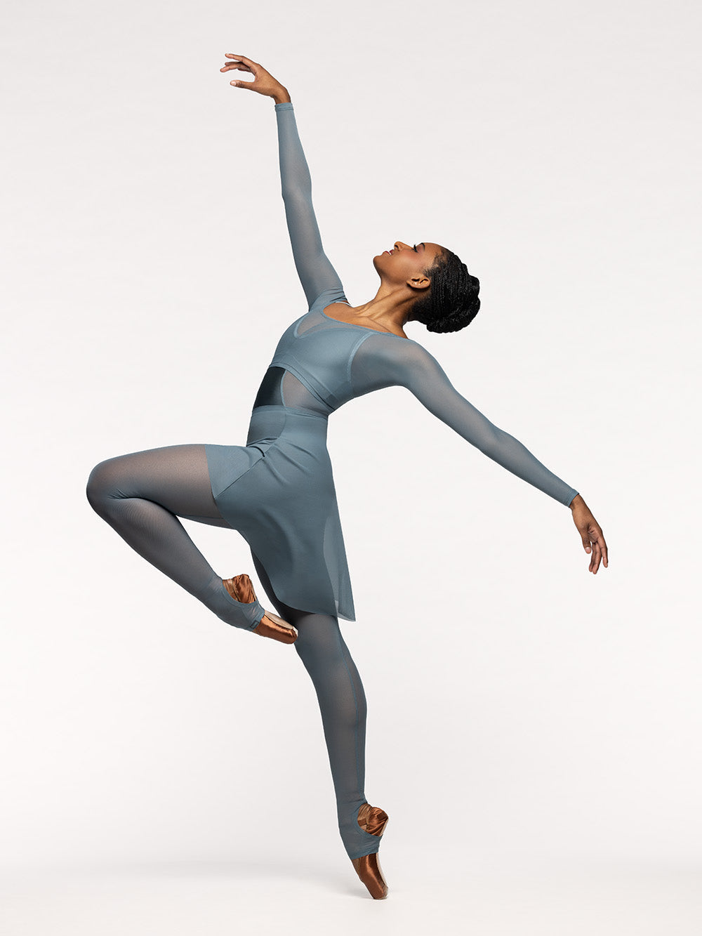 エレベ ダンスウェア バックシームクロップトップ ブルーアガベメッシュ Eleve Dancewear Back Seam Crop Top Blue Agave Mesh RTW