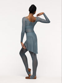 エレベ ダンスウェア バックシームクロップトップ ブルーアガベメッシュ Eleve Dancewear Back Seam Crop Top Blue Agave Mesh RTW