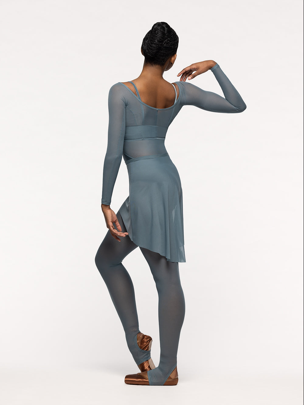エレベ ダンスウェア バックシームクロップトップ ブルーアガベメッシュ Eleve Dancewear Back Seam Crop Top Blue Agave Mesh RTW