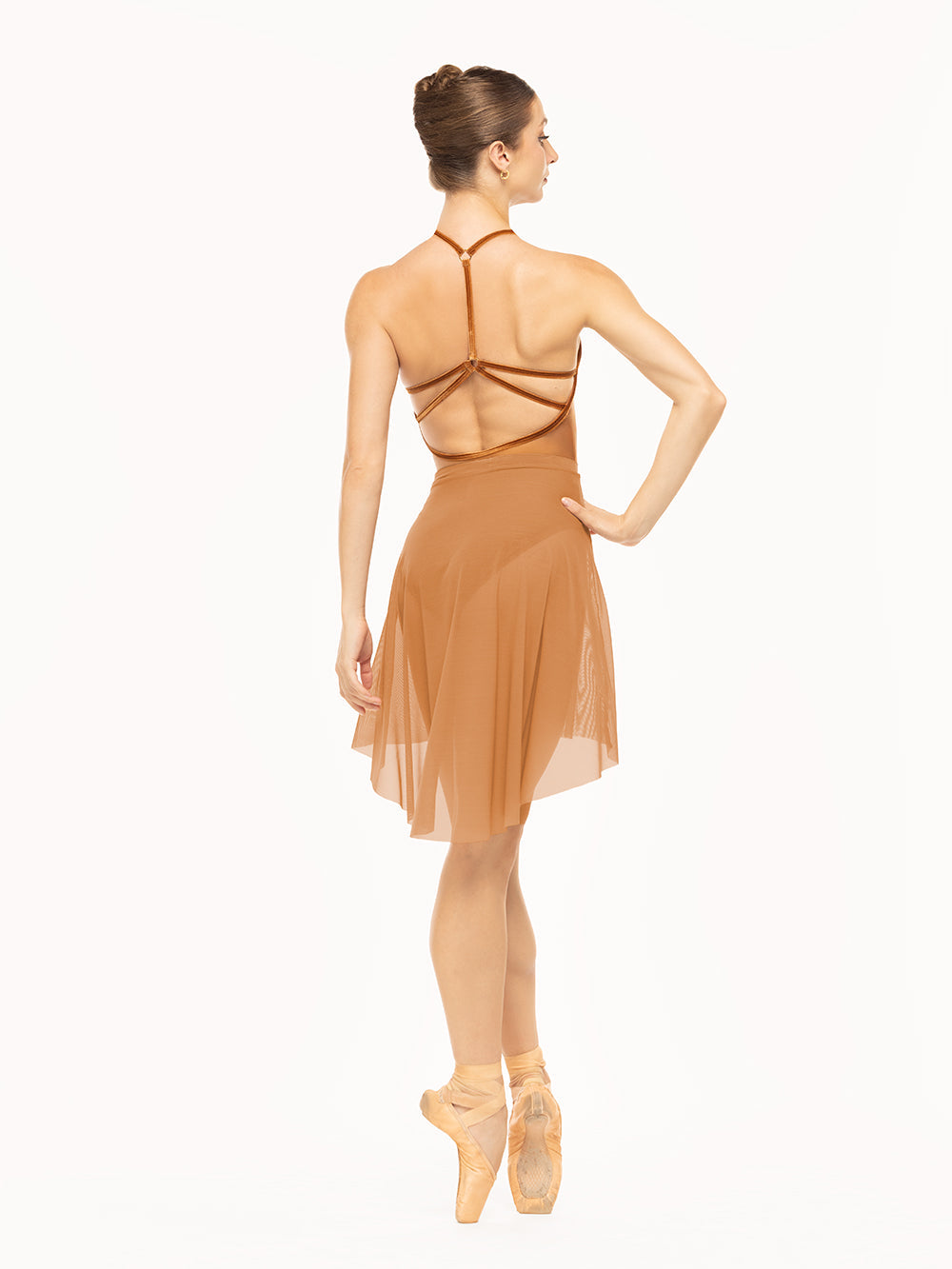 エレベ ダンスウェア ロングハイロースカート Eleve Dancewear Long High-Low Skirt Cognac Mesh RTW