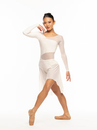 エレベ ダンスウェア ロングハイロースカート クリームメッシュ Eleve Dancewear Long High-Low Skirt Cream Mesh RTW