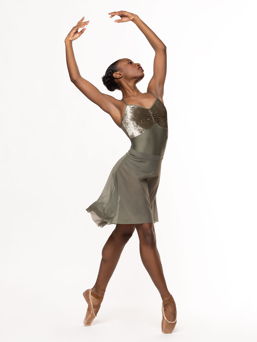 エレベ ダンスウェア マッケンジーレオタード ダスティ・オリーブ・クラッシュド・ベルベット Eleve Dancewear Mackenzie Leotard Dusty Olive Crushed Velvet RTW