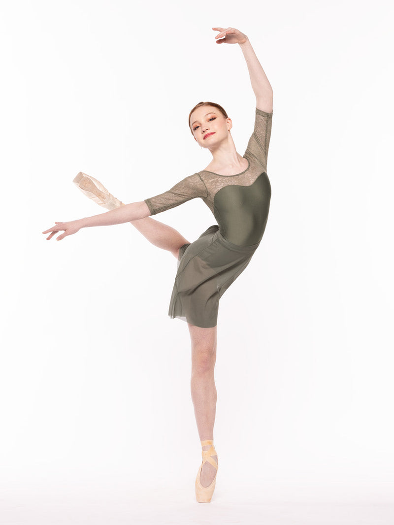 エレベダンスウェア ヴィンザント レオタード ダスティオリーブ ジニアレース Eleve Dancewear Vinzant Leotard Dusty Olive Zinnia Lace RTW