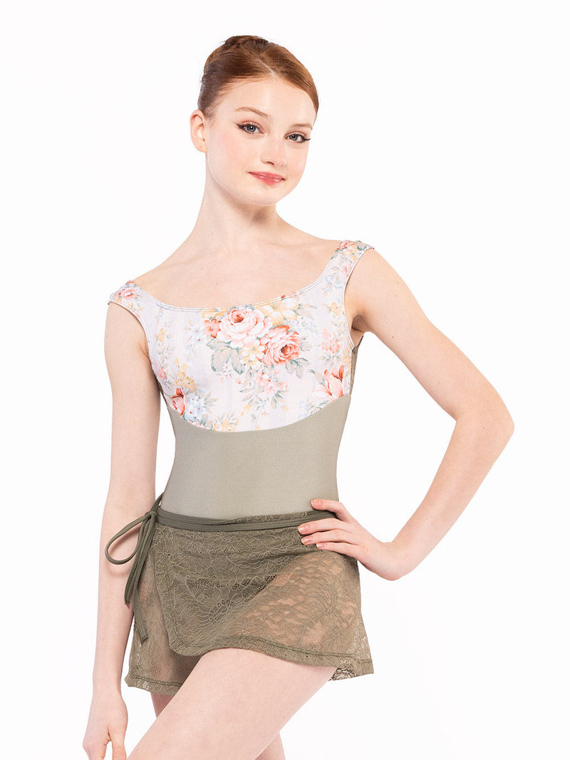 エレベ ダンスウェア ウィーン ショートラップスカート ダスティオリーブレース Eleve Dancewear Vienna Short Wrap Skirt Dusty Olive Lace RTW