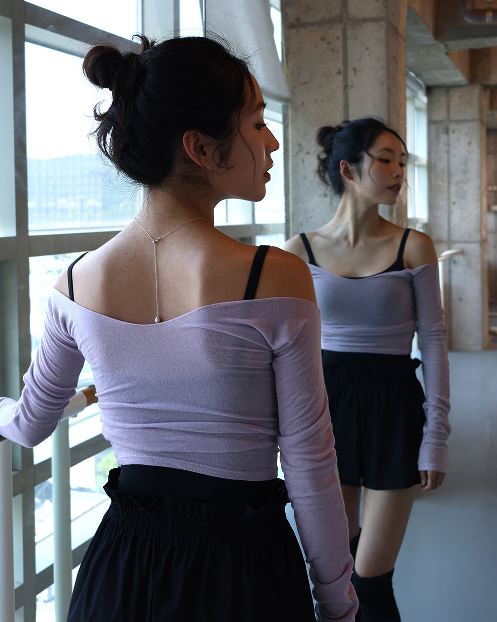 【未使用】LEVDANCE オフショルダー ウールセーター 黒＊ バレエ ダンス レヴダンス オフショルダーウールセーター メランジグレー