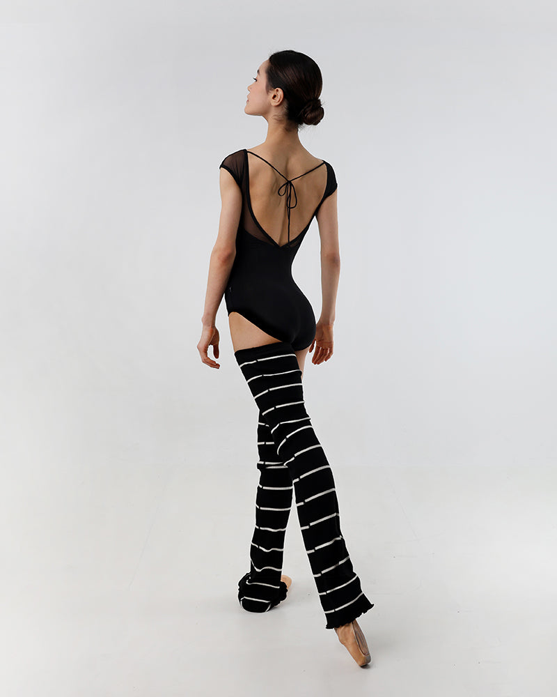 レヴダンス ストライプ セミフレア レッグウォーマー Black S（在庫商品） LEVDANCE stripe semi flared legwarmers