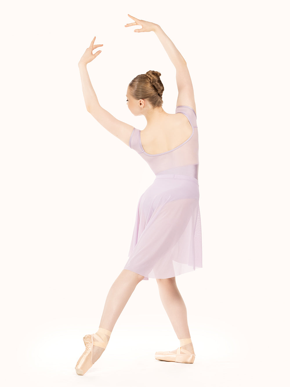 エレベ ダンスウェア ロングハイロースカート Eleve Dancewear Long High-Low Skirt Iced Lilac Mesh RTW