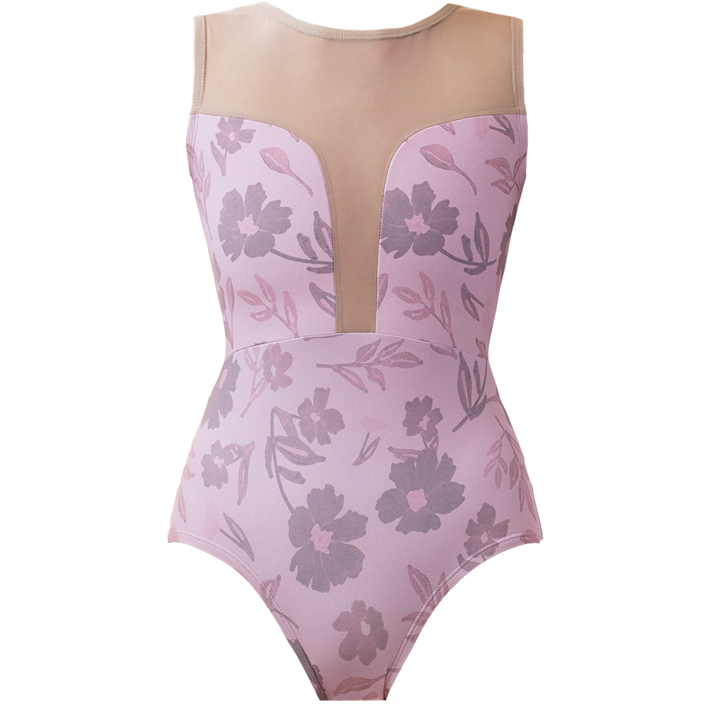 ラッキーレオ ノースリーブレオタード Luckyleo PINK PORCELAIN GARDEN & ALMOND MESH INTRIGUE