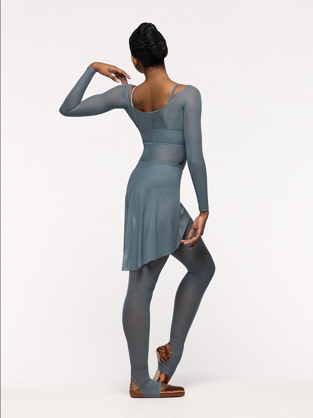 エレベ ダンスウェア ミッドハイロースカート Eleve Dancewear Mid High-Low Skirt Blue Agave Mesh RTW