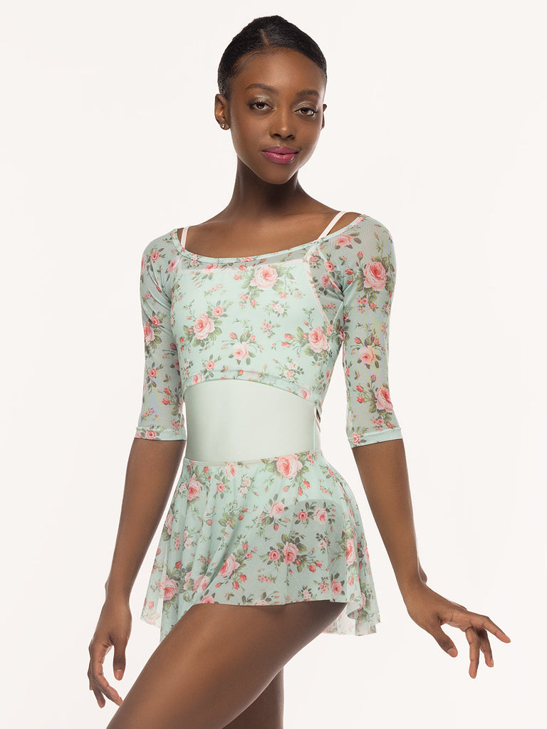 エレベ ダンスウェア クロップトップ Eleve Dancewear Raglan Crop Top Old Hollywood Mesh RTW