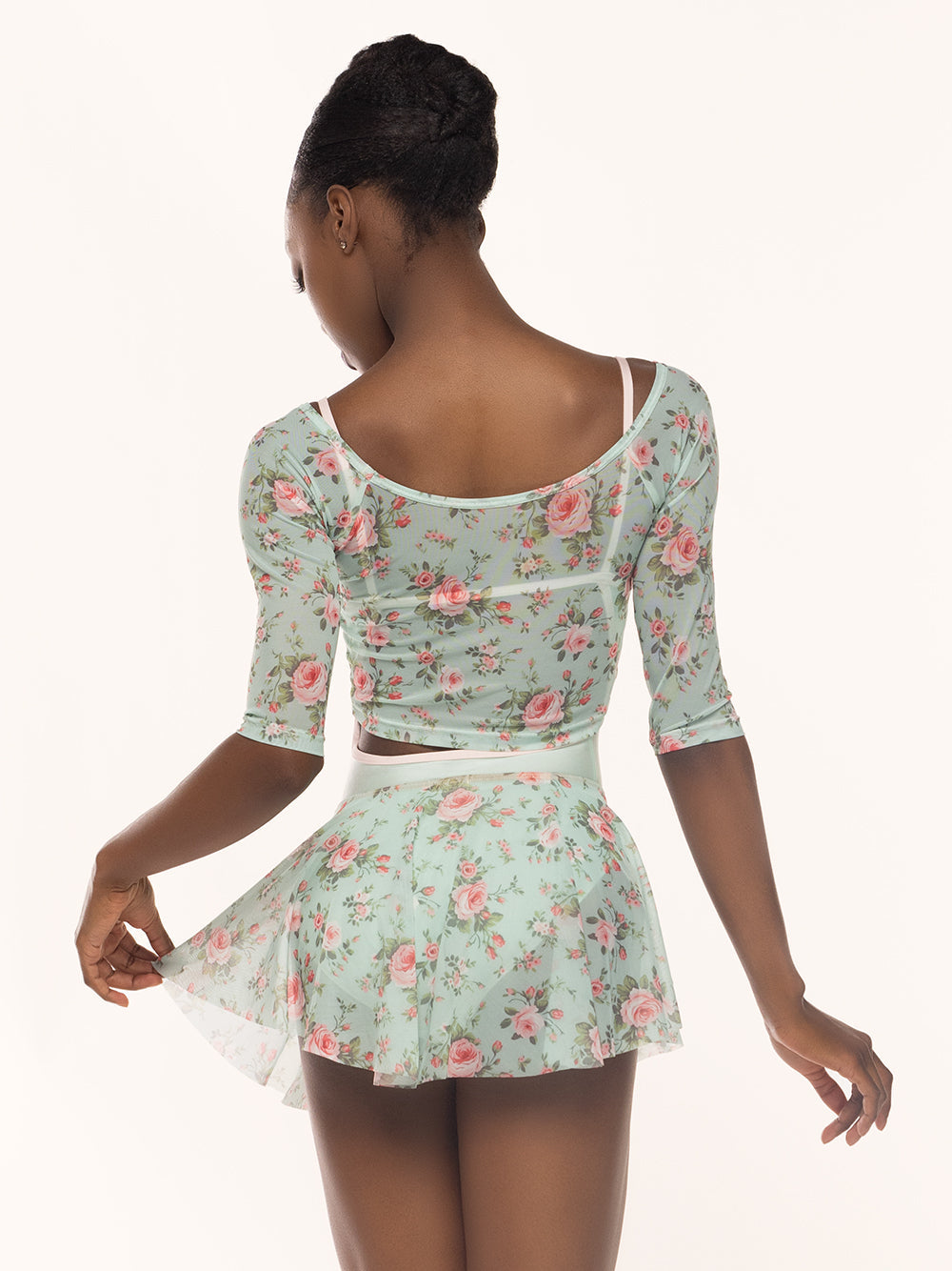 エレベ ダンスウェア クロップトップ Eleve Dancewear Raglan Crop Top Old Hollywood Mesh RTW