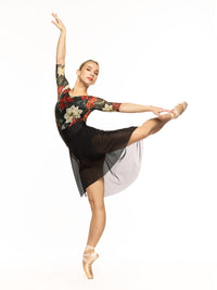*エレベ ダンスウェア ロング丈ハイロースカート Eleve Dancewear Long High-Low Skirt Black Mesh RTW