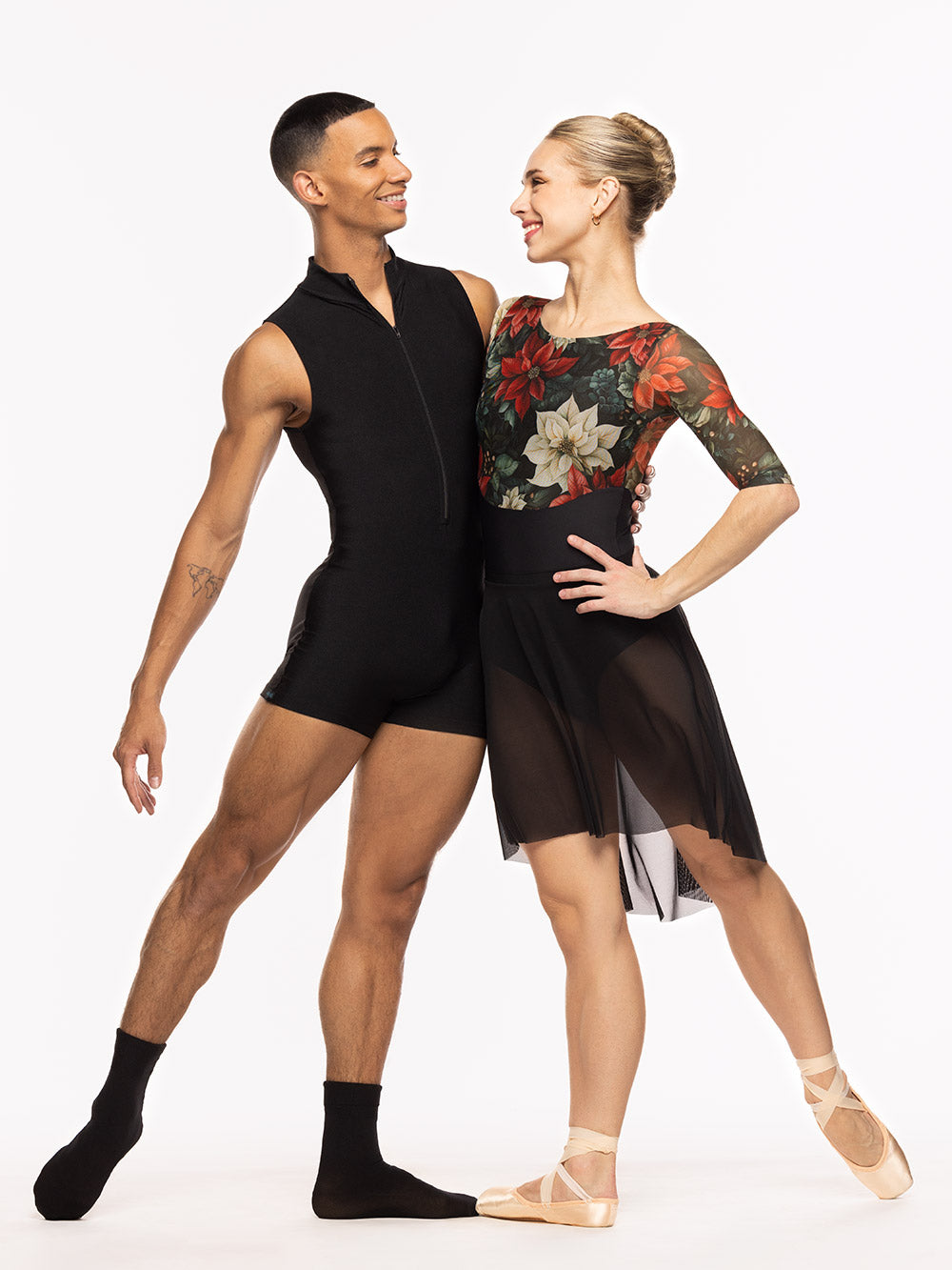 *エレベ ダンスウェア ロング丈ハイロースカート Eleve Dancewear Long High-Low Skirt Black Mesh RTW