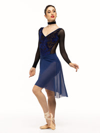 エレベ ダンスウェア ロングハイロースカート サファイア Eleve Dancewear Amora Long High-Low Skirt Sapphire Mesh RTW