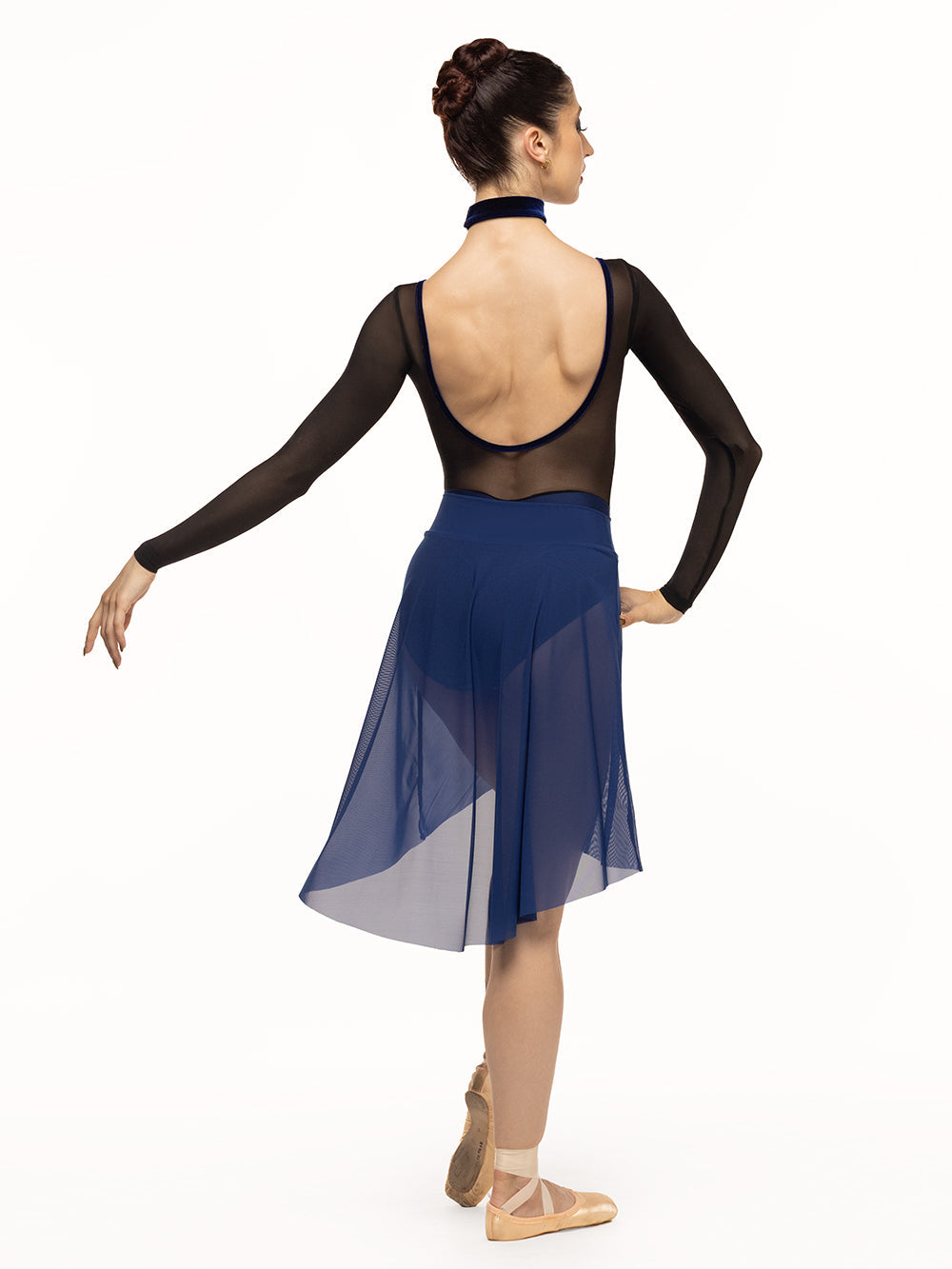 エレベ ダンスウェア ロングハイロースカート サファイア Eleve Dancewear Amora Long High-Low Skirt Sapphire Mesh RTW