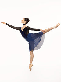 エレベ ダンスウェア ロングハイロースカート サファイア Eleve Dancewear Amora Long High-Low Skirt Sapphire Mesh RTW