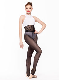 エレベ ダンスウェア スティラップバックシームタイツ ブラックメッシュ Eleve Dancewear Stirrup Back Seam Tights Black Mesh RTW