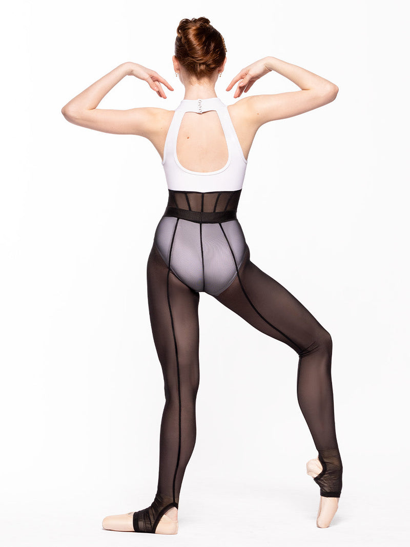 エレベ ダンスウェア スティラップバックシームタイツ ブラックメッシュ Eleve Dancewear Stirrup Back Seam Tights Black Mesh RTW