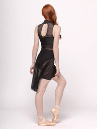 *エレベ ダンスウェア ロング丈ハイロースカート Eleve Dancewear Long High-Low Skirt Black Mesh RTW