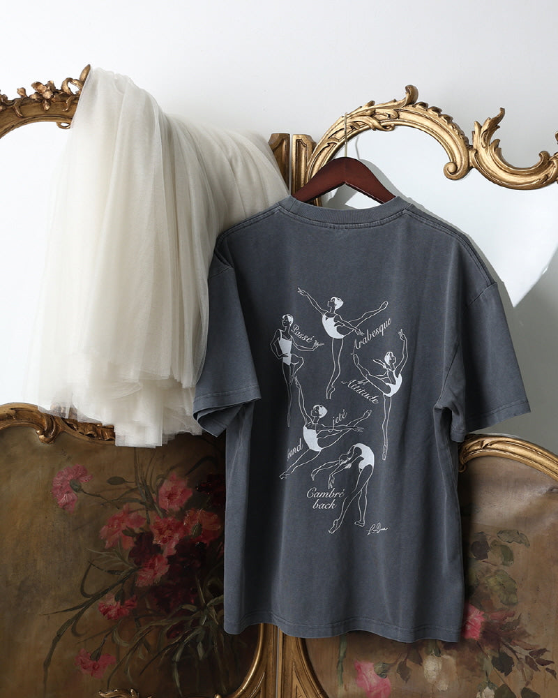 レヴダンス Tシャツ LEVDANCE ballet poses vintage washed tee CHARCOAL