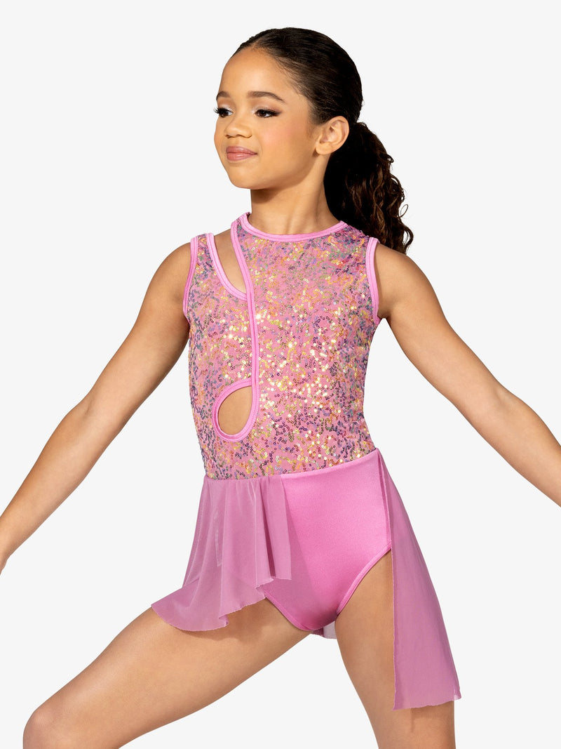 エリッセ タンク スパンコール パフォーマンス スカート レオタード - ローズ【子供】Elisse Girls Tank Sequin Performance Skirted Leotard