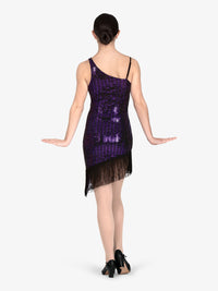 エリッセ 非対称スパンコールとフリンジ パフォーマンス ドレス - ブラック/パープル【大人】Elisse Womens Asymmetrical Sequin and Fringe Performance Dress