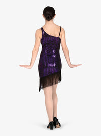エリッセ 非対称スパンコールとフリンジ パフォーマンス ドレス - ブラック/パープル【子供】Elisse Girls Asymmetrical Sequin and Fringe Performance Dress