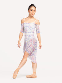エレベ ダンスウェア クロップトップ  Eleve Dancewear Open Shoulder Crop Top Encore Mesh RTW