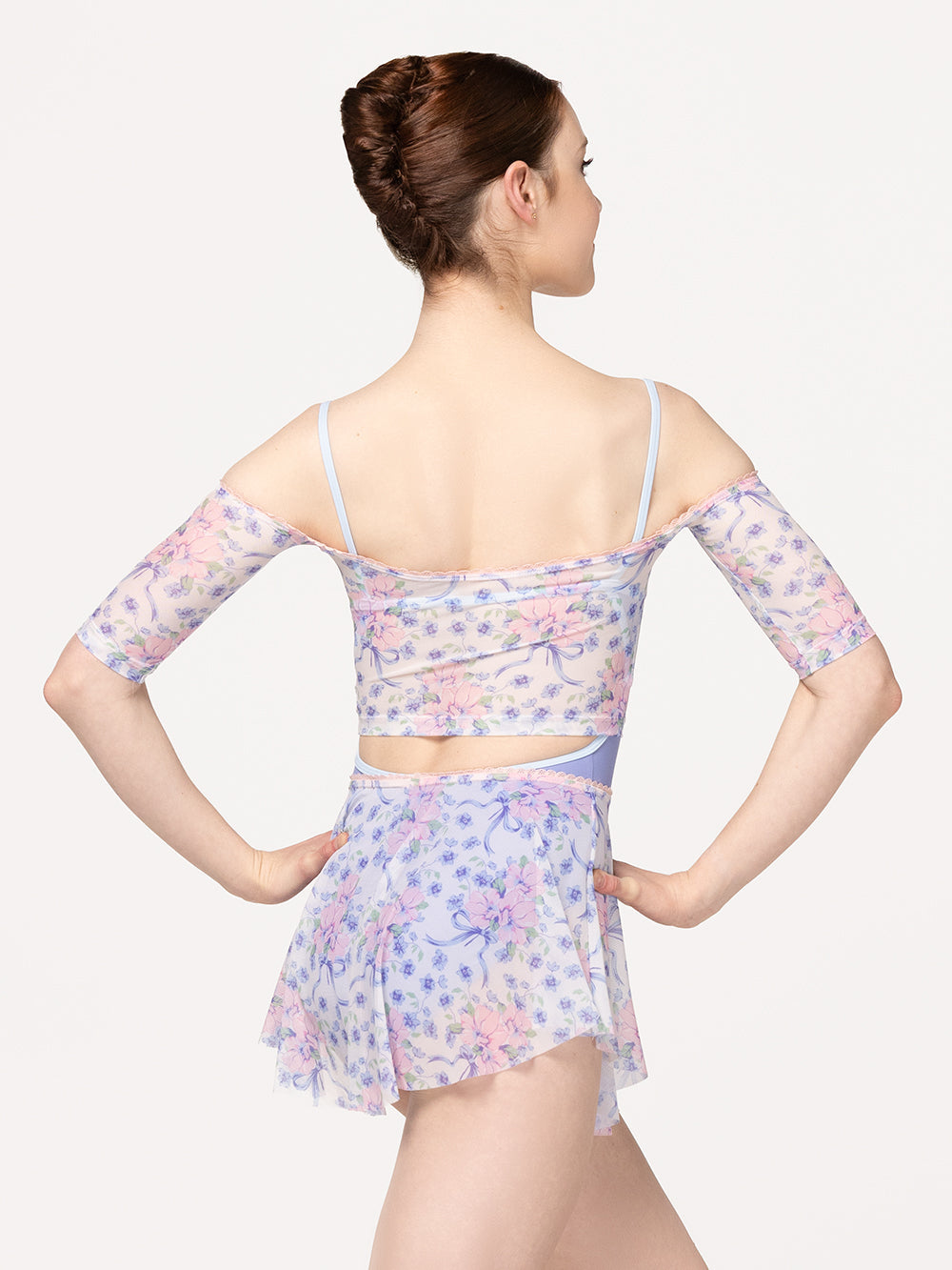 エレベ ダンスウェア クロップトップ  Eleve Dancewear Open Shoulder Crop Top Encore Mesh RTW