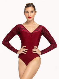 エレベ ダンスウェア ファビオラ・レオタード Eleve Dancewear Fabiola Leotard Garnet Burnout Velvet RTW