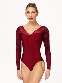 エレベ ダンスウェア ファビオラ・レオタード Eleve Dancewear Fabiola Leotard Garnet Burnout Velvet RTW