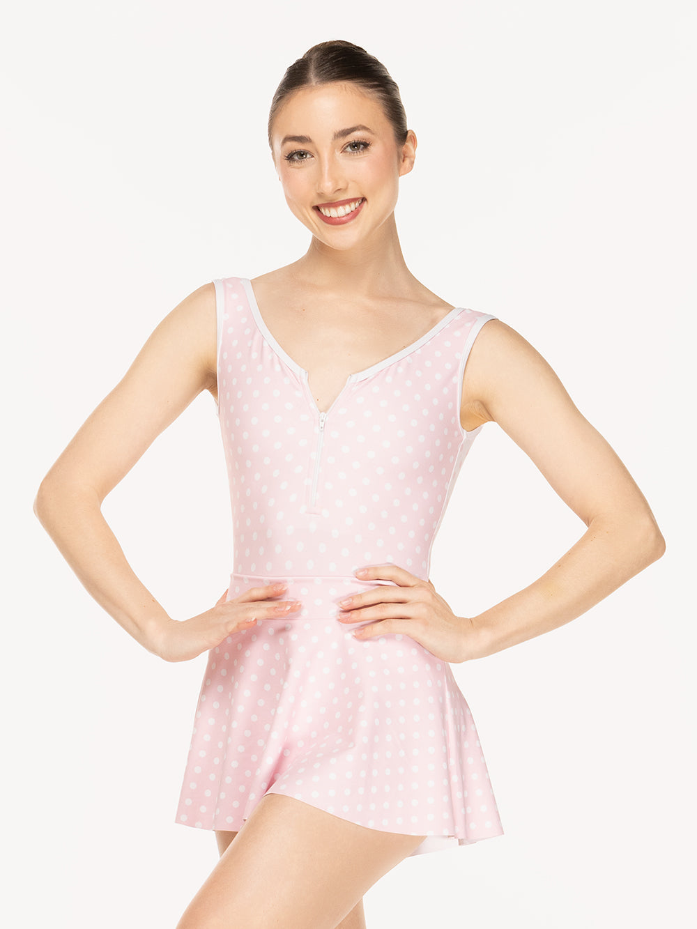 エレベ ダンスウェア フレアースカート Eleve Dancewear Flare Skirt Light Pink & White Polka Dot RTW
