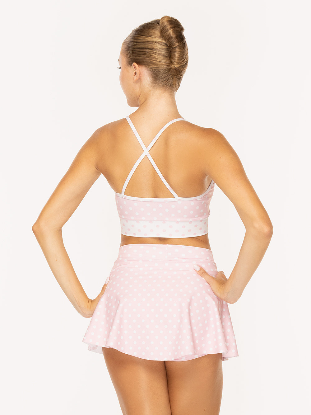 エレベ ダンスウェア フレアースカート Eleve Dancewear Flare Skirt Light Pink & White Polka Dot RTW
