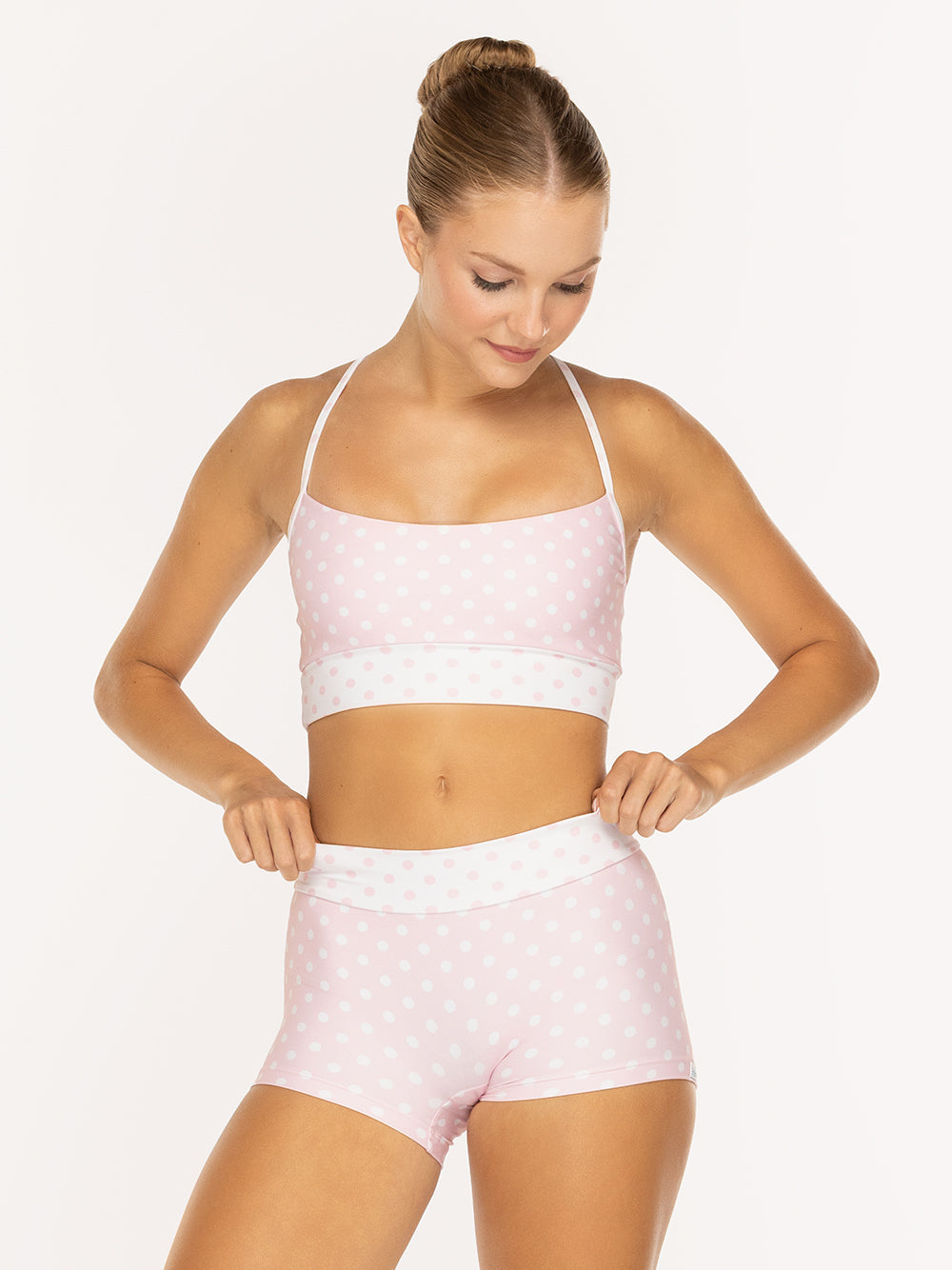 エレベ ダンスウェア ショーツ Eleve Dancewear Olivia Shorts Light Pink & White Polka Dot RTW
