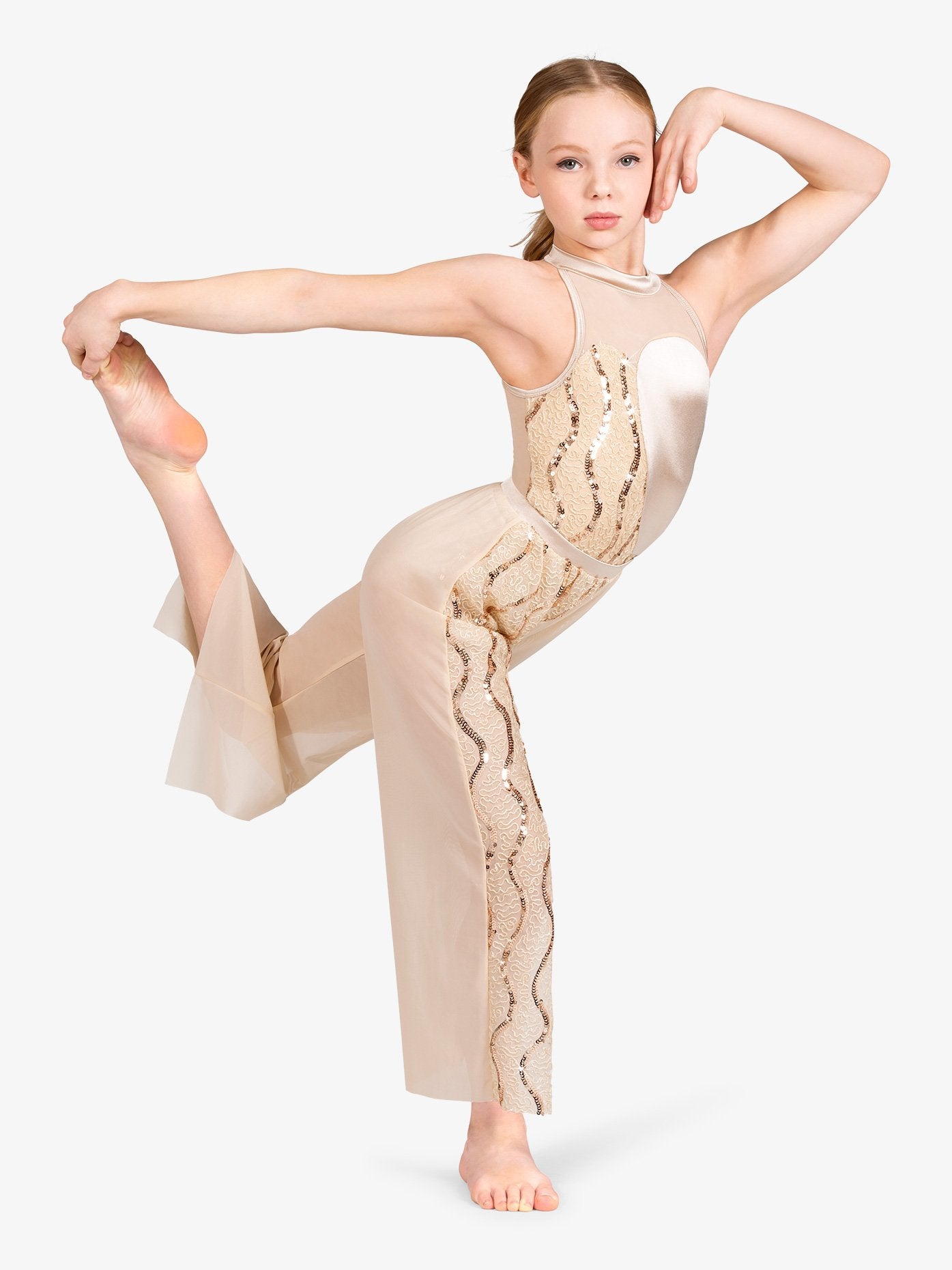 エリッセ スパンコール ウェーブ パフォーマンスパンツ【子供】Elisse Girls Wide Leg "Sequin Wave" Performance Pants