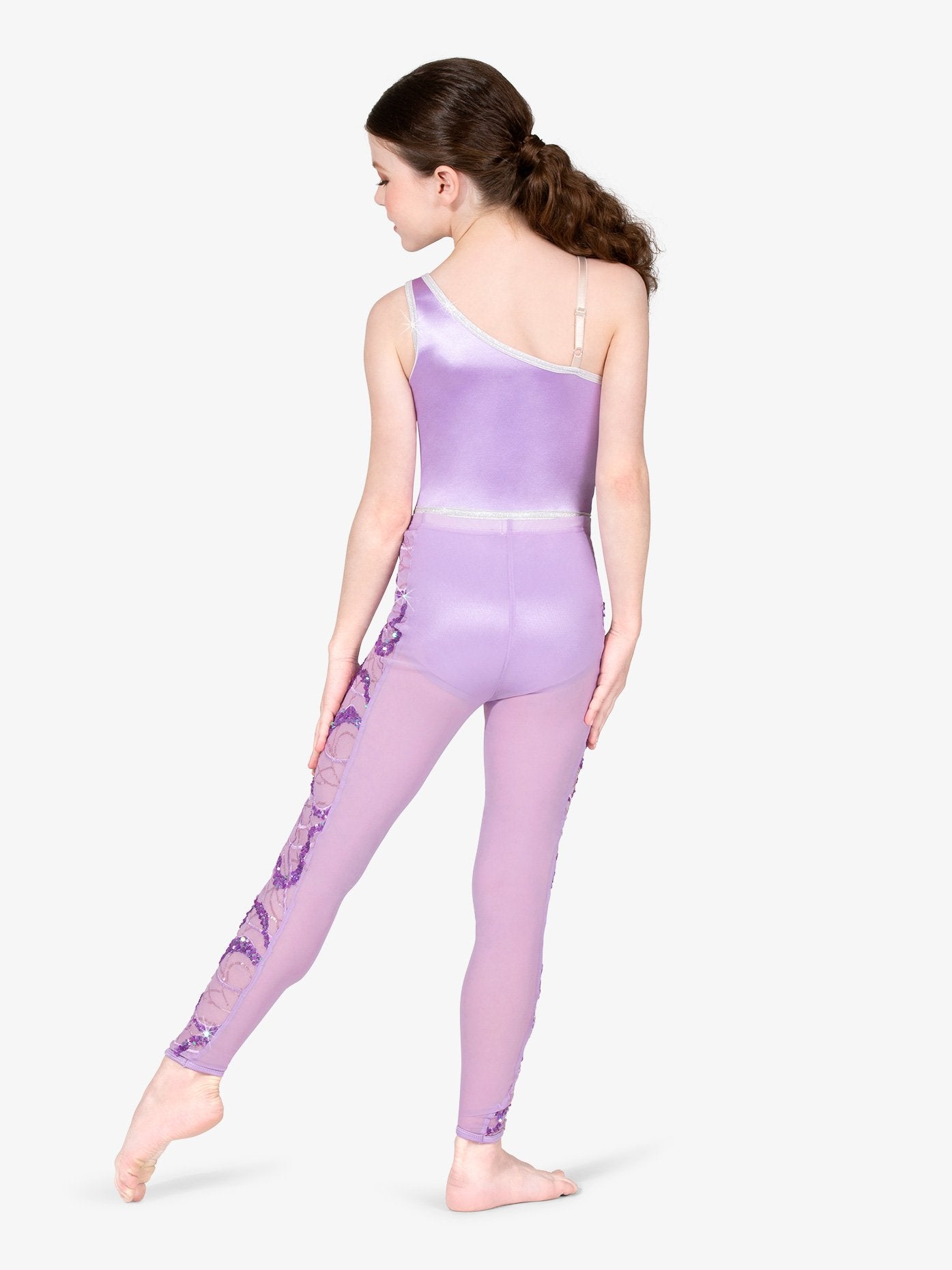 ダブルプラチナム パフォーマンス スパンコール パネル メッシュ レギンス - ライラック【子供】Double Platinum Girls Performance Sequin Panel Mesh Leggings - Lilac