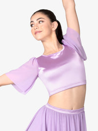 ダブルプラチナム サテンフラッタースリーブクロップトップ【大人】Double Platinum Womens Satin Flutter Sleeve Crop Top