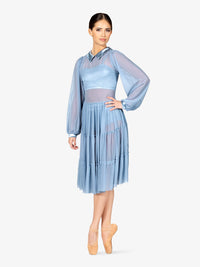 ダブルプラチナム 長袖ティアードサテン＆メッシュドレス【大人】全5色 Double Platinum Womens Long Sleeve Tiered Satin and Mesh Dress