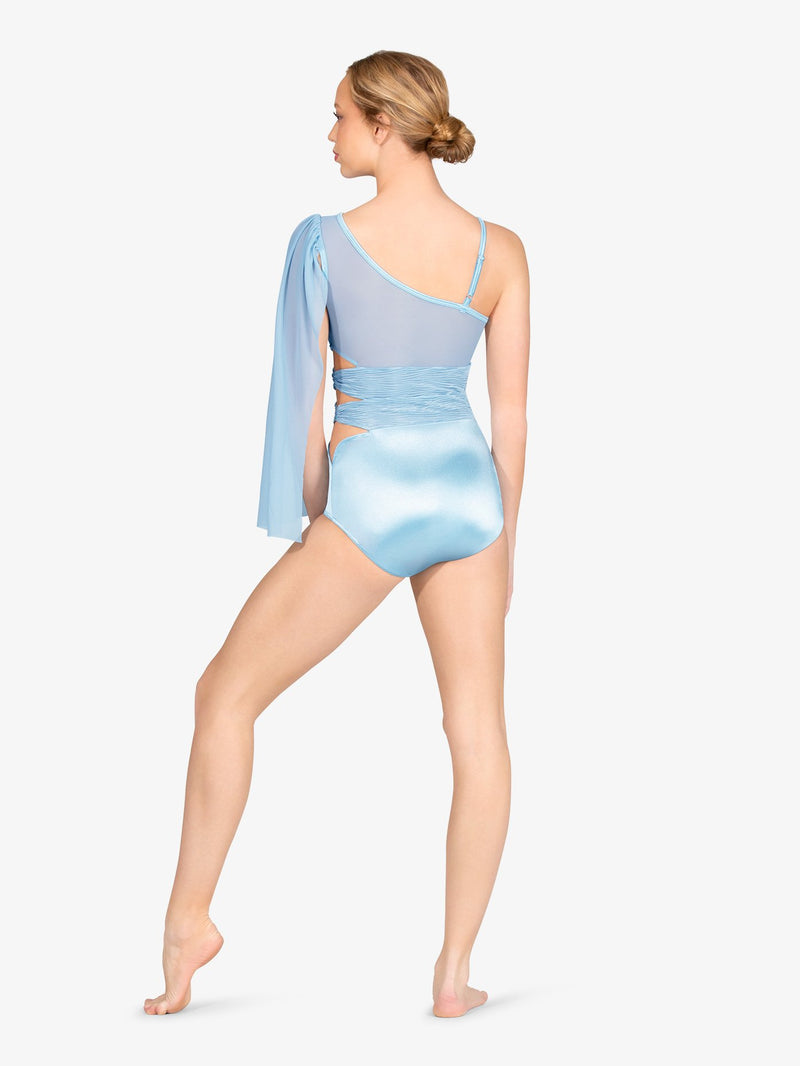 ダブルプラチナム ワンショルダー 女神ラップ パフォーマンス レオタード - ライトブルー【大人】Double Platinum Womens One Shoulder Goddess Wrap Performance Leotard - Light Blue