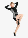 ダブルプラチナム 長袖メタリック パフォーマンス ショーティー ユニタード - ブラック【大人】Double Platinum Womens Long Sleeve Metallic Performance Shorty Unitard - Black