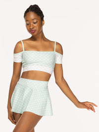 エレベ ダンスウェア フレアースカート Eleve Dancewear Flare Skirt Spearmint & White Polka Dot RTW