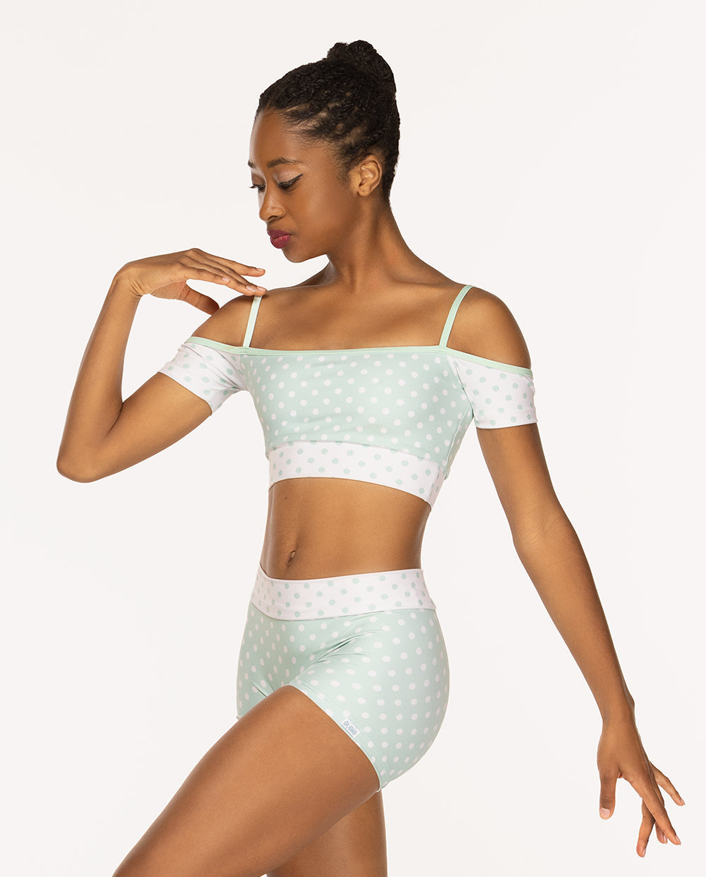 エレベ ダンスウェア ショーツ Eleve Dancewear Olivia Shorts Spearmint & White Polka Dot RTW