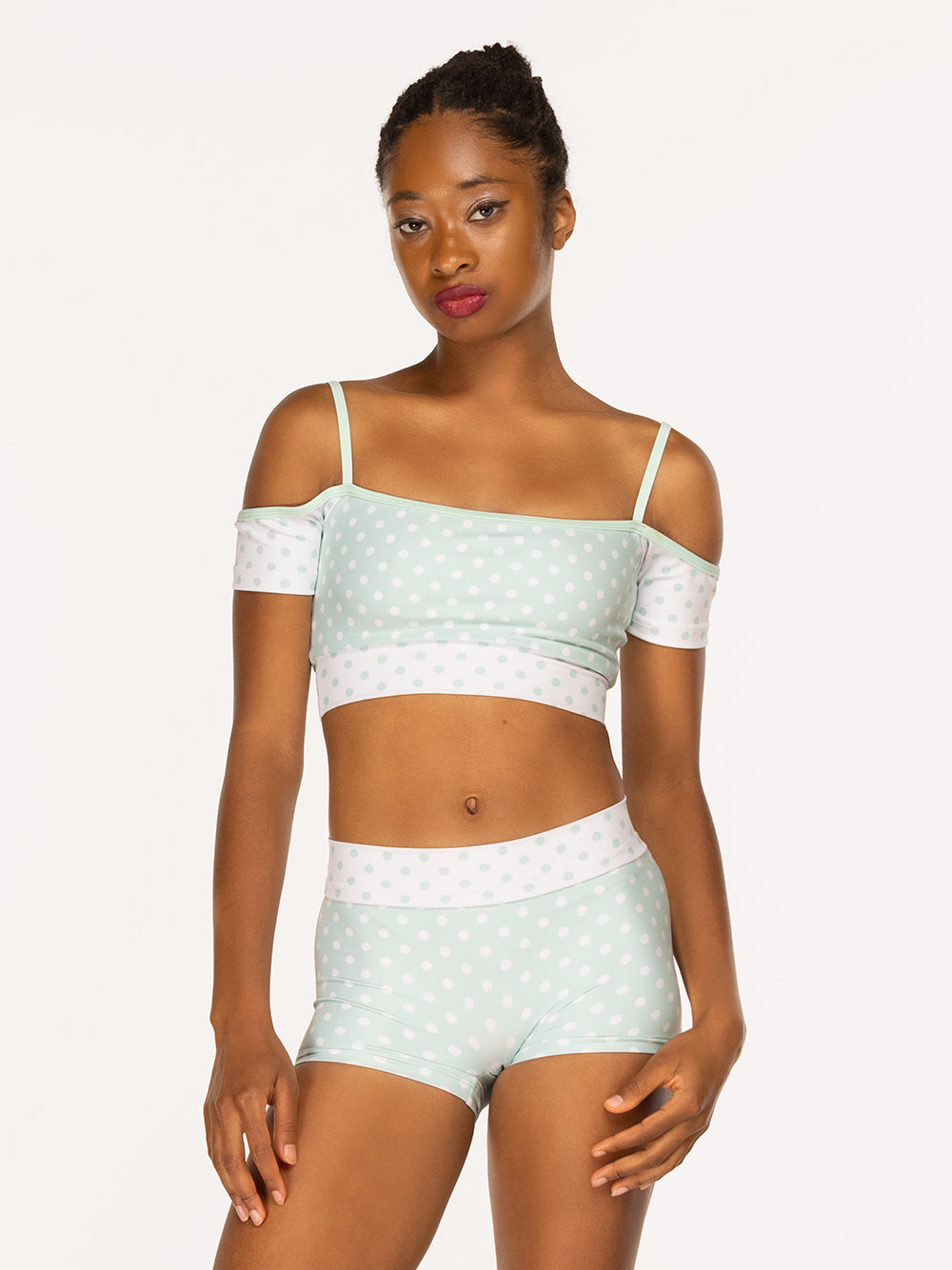 エレベ ダンスウェア ショーツ Eleve Dancewear Olivia Shorts Spearmint & White Polka Dot RTW