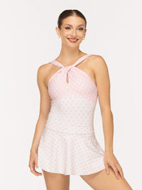 エレベ ダンスウェア フレアースカート Eleve Dancewear Flare Skirt White & Light Pink Polka Dot RTW
