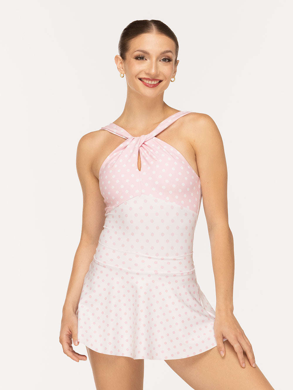 エレベ ダンスウェア フレアースカート Eleve Dancewear Flare Skirt White & Light Pink Polka Dot RTW