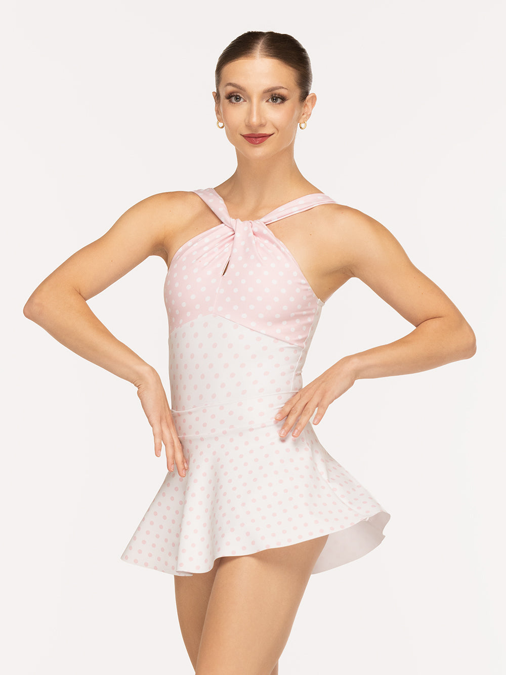 エレベ ダンスウェア デブラ レオタード Eleve Dancewear Debra Leotard White & Light Pink Polka Dot RTW