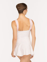 エレベ ダンスウェア フレアースカート Eleve Dancewear Flare Skirt White & Light Pink Polka Dot RTW