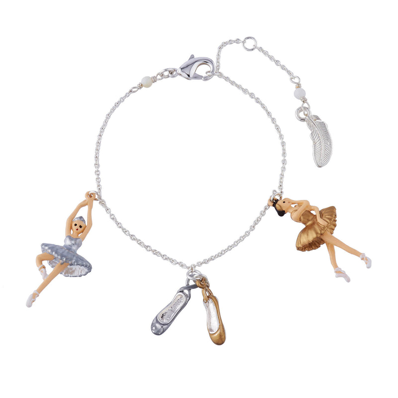シルバー ゴールド 白鳥バレリーナ バレエシューズ ブレスレット レネレイド （在庫商品）N2 by Les Nereides - Bracelet charms / Charms bracelet